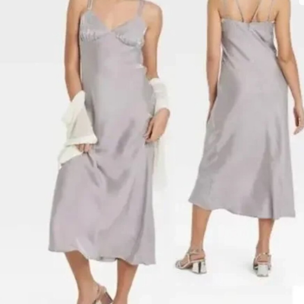 NWOT Wild Fable Shimmering Silver Slip Dress